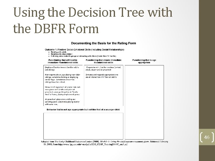 Using the Decision Tree with the DBFR Form 46 