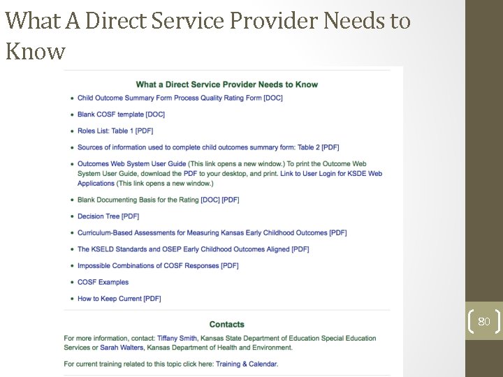 What A Direct Service Provider Needs to Know 80 