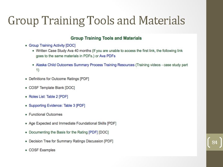 Group Training Tools and Materials 84 
