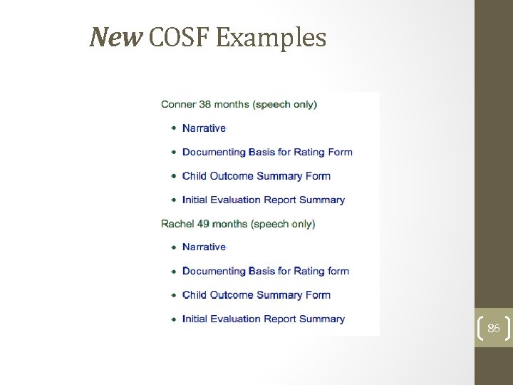 New COSF Examples 86 