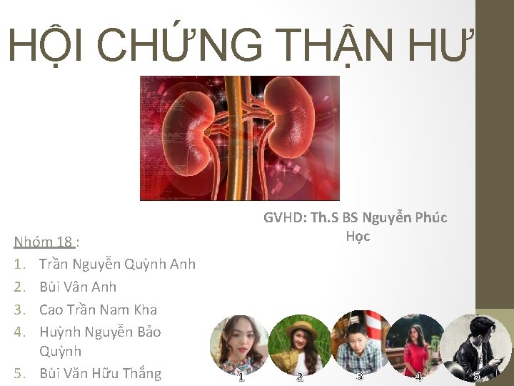 HỘI CHỨNG THẬN HƯ Nhóm 18 : 1. Trần Nguyễn Quỳnh Anh 2. Bùi