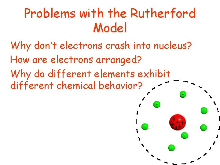 Problems with the Rutherford Model • Why don’t electrons crash into nucleus? • How