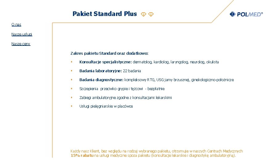 Pakiet Standard Plus O nas Nasze usługi Nasze ceny Zakres pakietu Standard oraz dodatkowo: