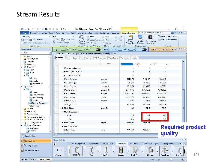 Stream Results Required product quality 108 