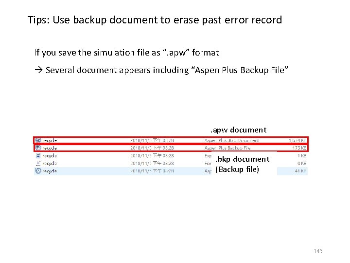 Tips: Use backup document to erase past error record If you save the simulation