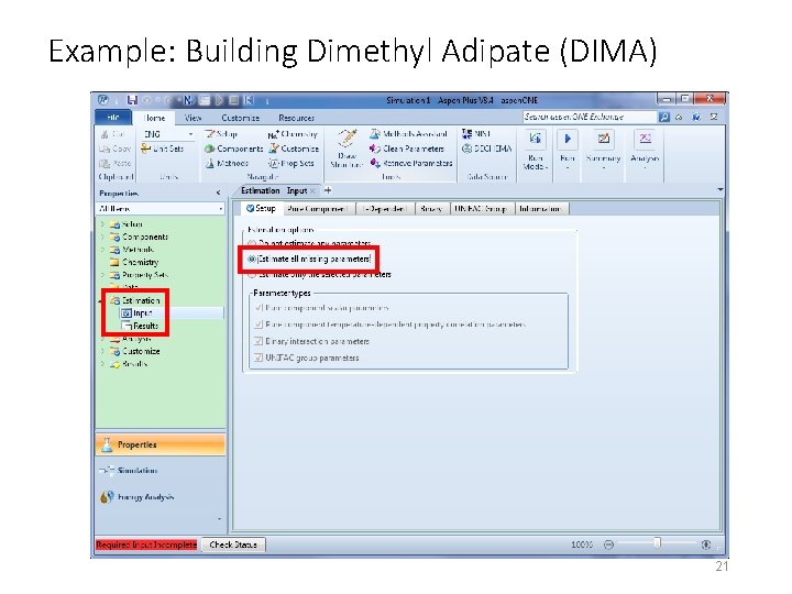 Example: Building Dimethyl Adipate (DIMA) 21 