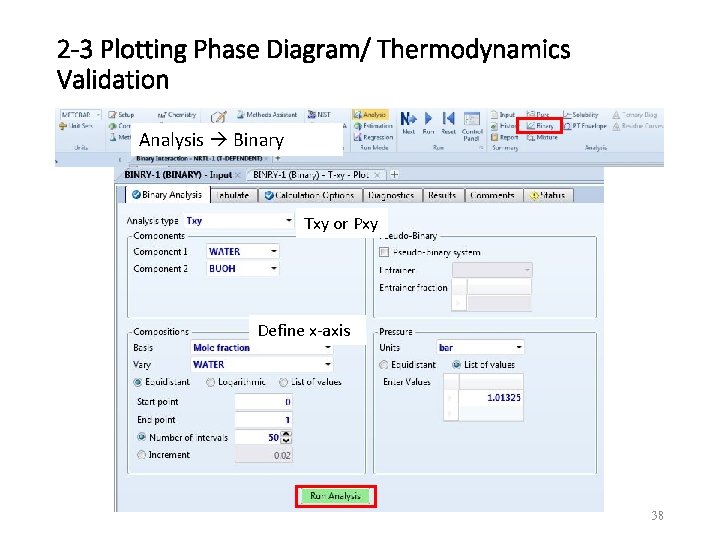 2 -3 Plotting Phase Diagram/ Thermodynamics Validation Analysis Binary Txy or Pxy Define x-axis