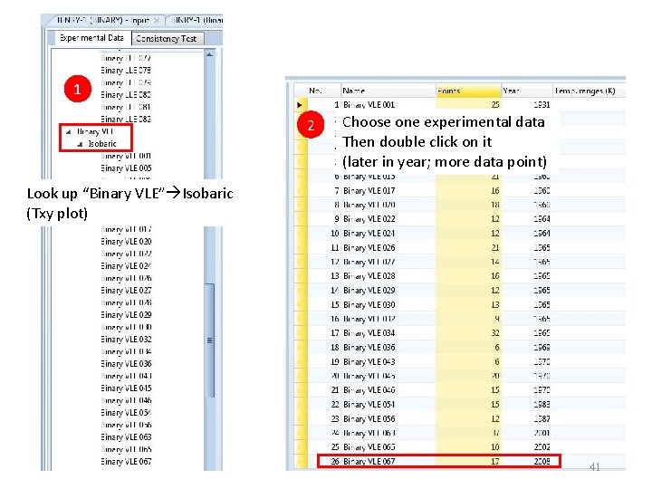 1 2 Choose one experimental data Then double click on it (later in year;