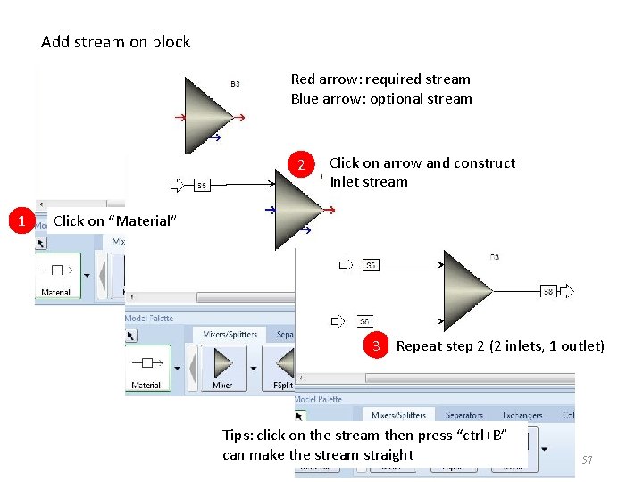 Add stream on block Red arrow: required stream Blue arrow: optional stream 2 1