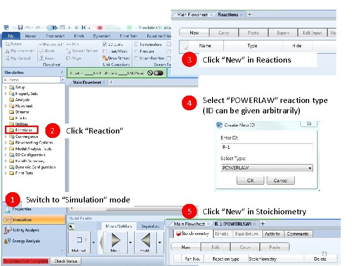 2 1 3 Click “New” in Reactions 4 Select “POWERLAW” reaction type (ID can