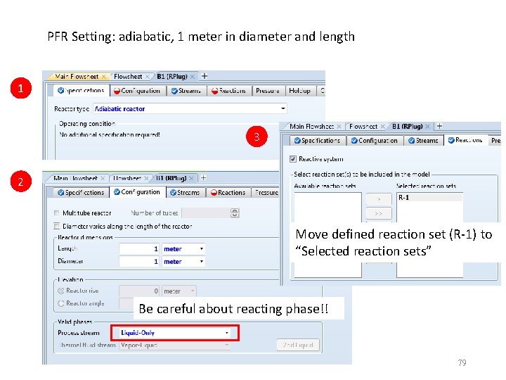 PFR Setting: adiabatic, 1 meter in diameter and length 1 3 2 Move defined