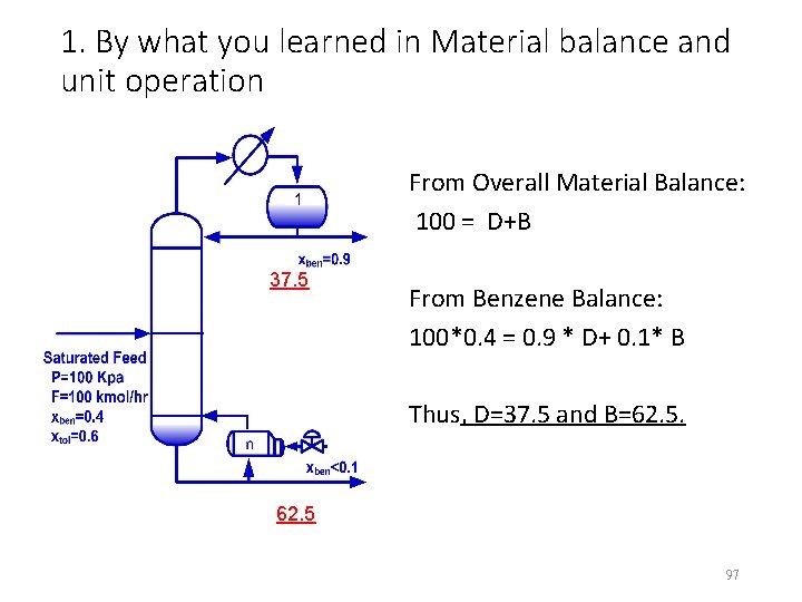 1. By what you learned in Material balance and unit operation From Overall Material