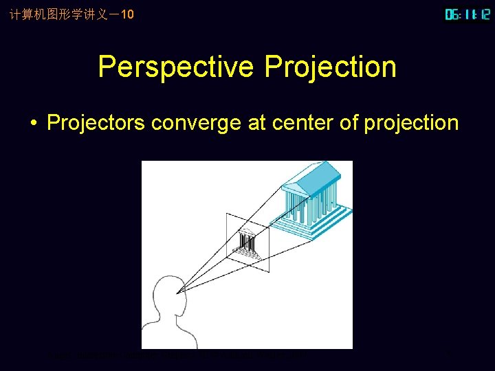 计算机图形学讲义－10 Perspective Projection • Projectors converge at center of projection Angel: Interactive Computer Graphics