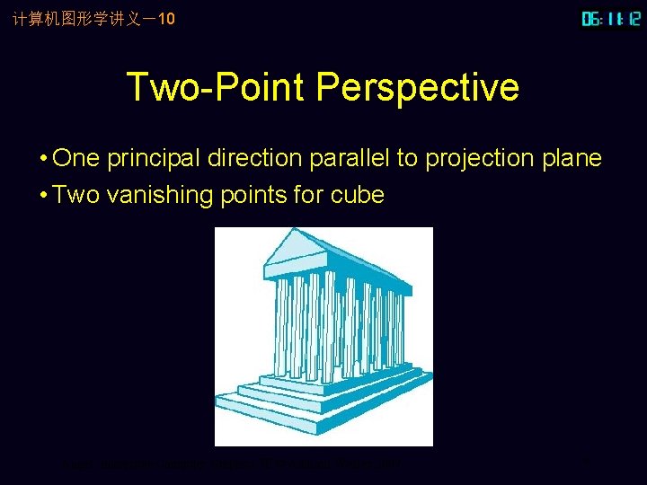 计算机图形学讲义－10 Two-Point Perspective • One principal direction parallel to projection plane • Two vanishing