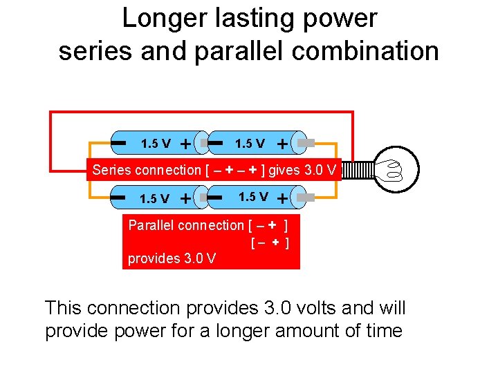 Longer lasting power series and parallel combination 1. 5 V + Series connection [
