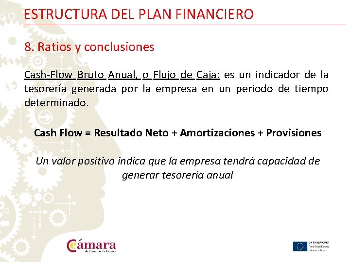 ESTRUCTURA DEL PLAN FINANCIERO 8. Ratios y conclusiones Cash-Flow Bruto Anual, o Flujo de