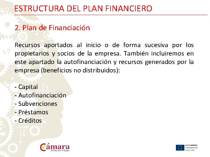 ESTRUCTURA DEL PLAN FINANCIERO 2. Plan de Financiación Recursos aportados al inicio o de
