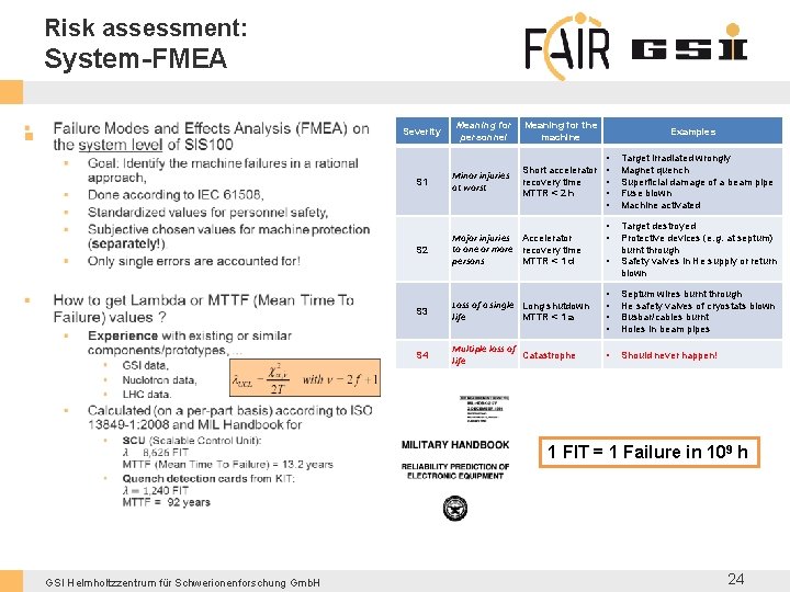 Risk assessment: System-FMEA § Severity Meaning for personnel Meaning for the machine Examples •