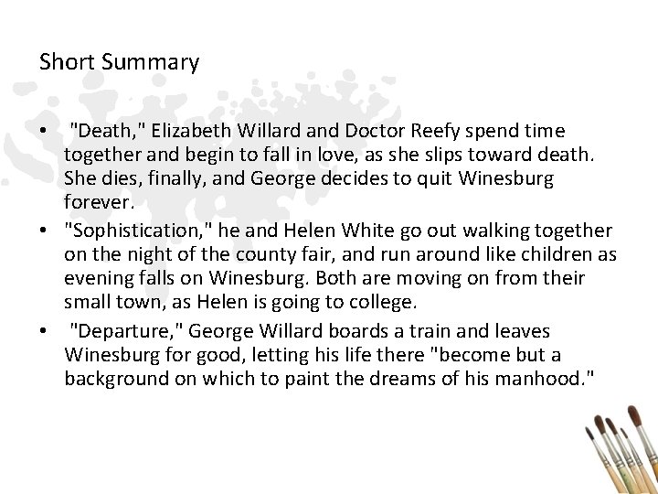 Short Summary • "Death, " Elizabeth Willard and Doctor Reefy spend time together and