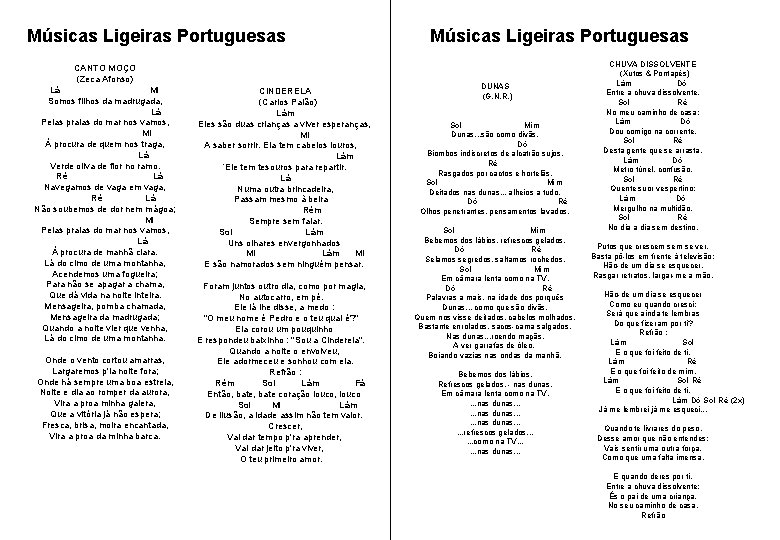 Músicas Ligeiras Portuguesas CANTO MOÇO (Zeca Afonso) Lá Mi Somos filhos da madrugada, Lá
