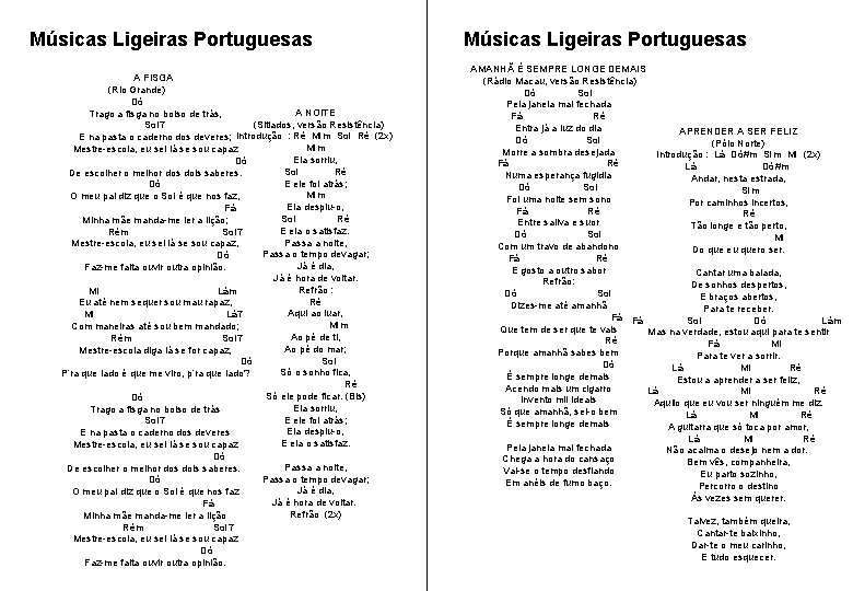 Músicas Ligeiras Portuguesas A FISGA (Rio Grande) Dó A NOITE Trago a fisga no