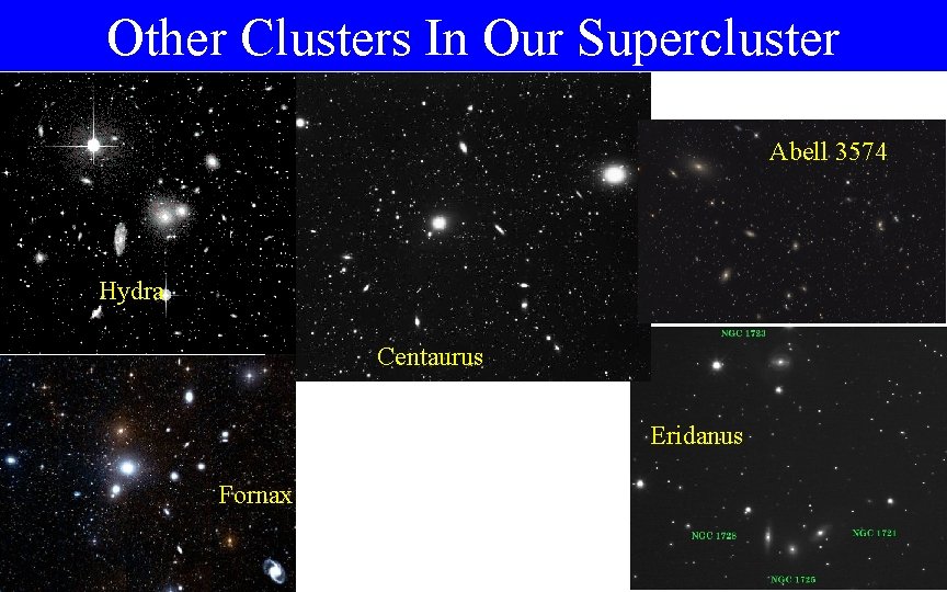 Other Clusters In Our Supercluster Abell 3574 Hydra Centaurus Eridanus Fornax 