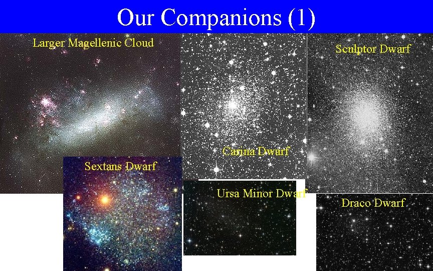 Our Companions (1) Larger Magellenic Cloud Sculptor Dwarf Carina Dwarf Sextans Dwarf Ursa Minor