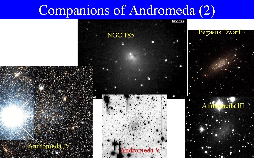 Companions of Andromeda (2) NGC 185 Pegasus Dwarf Andromeda III Andromeda IV Andromeda V