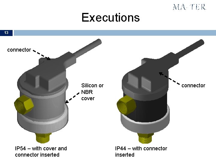 Executions MA-TER 13 connector Silicon or NBR cover IP 54 – with cover and