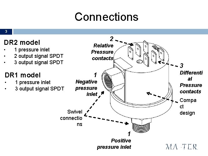 Connections 3 2 DR 2 model • • • DR 1 model • •