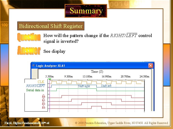 Summary Bidirectional Shift Register How will the pattern change if the RIGHT/LEFT control signal