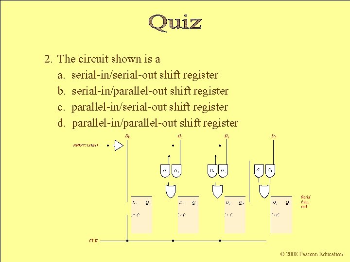 2. The circuit shown is a a. serial-in/serial-out shift register b. serial-in/parallel-out shift register