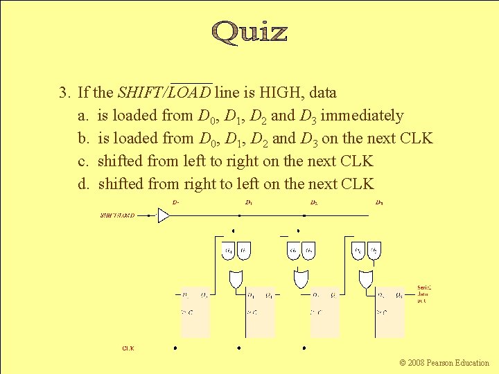 3. If the SHIFT/LOAD line is HIGH, data a. is loaded from D 0,