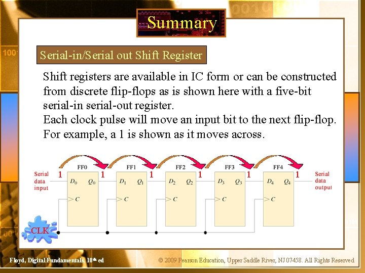 Summary Serial-in/Serial out Shift Register Shift registers are available in IC form or can