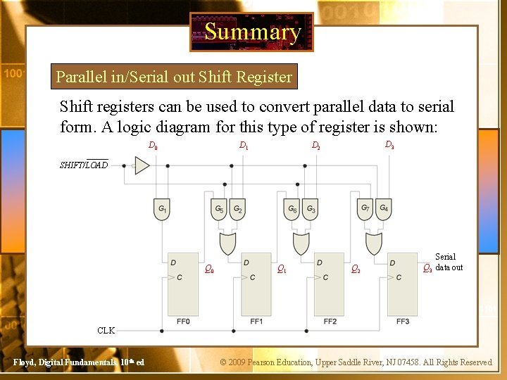 Summary Parallel in/Serial out Shift Register Shift registers can be used to convert parallel