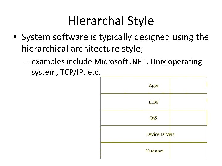 Hierarchal Style • System software is typically designed using the hierarchical architecture style; –