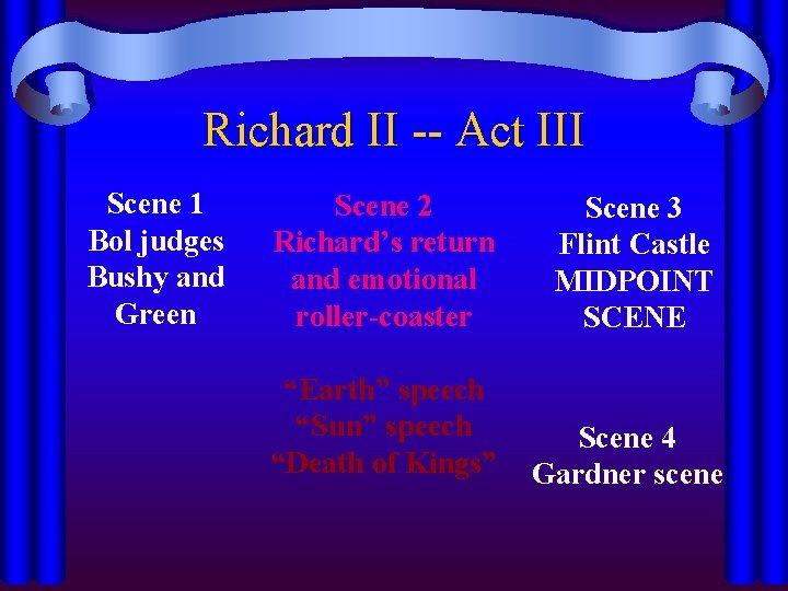 Richard II -- Act III Scene 1 Bol judges Bushy and Green Scene 2