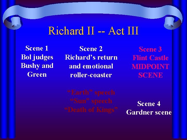 Richard II -- Act III Scene 1 Bol judges Bushy and Green Scene 2