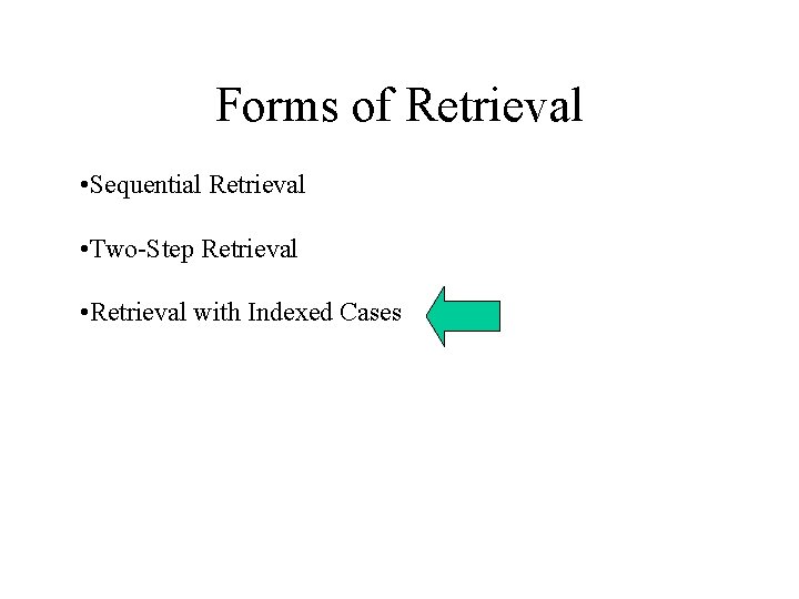 Forms of Retrieval • Sequential Retrieval • Two-Step Retrieval • Retrieval with Indexed Cases