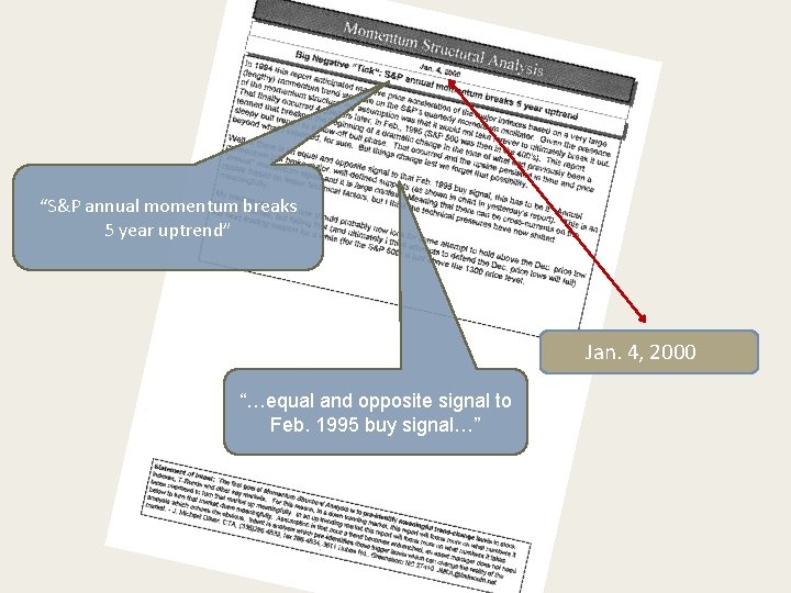 “S&P annual momentum breaks 5 year uptrend” Jan. 4, 2000 “…equal and opposite signal