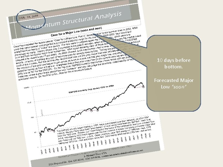 10 days before bottom. Forecasted Major Low “soon” 