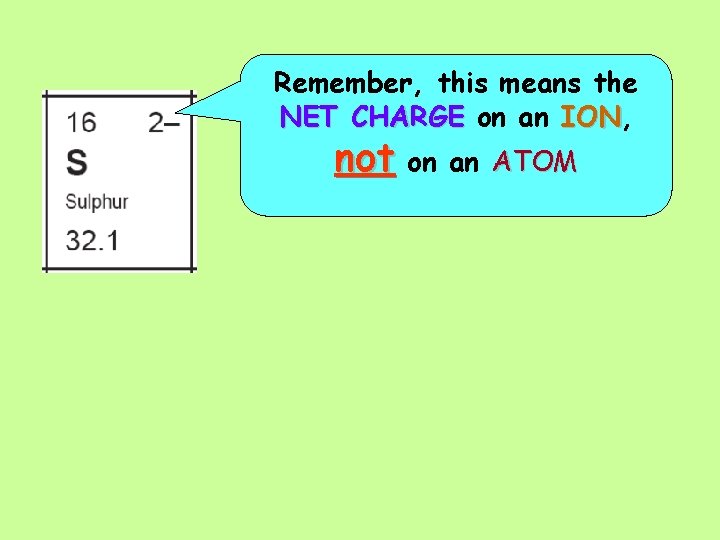 Remember, this means the NET CHARGE on an ION, ION not on an ATOM