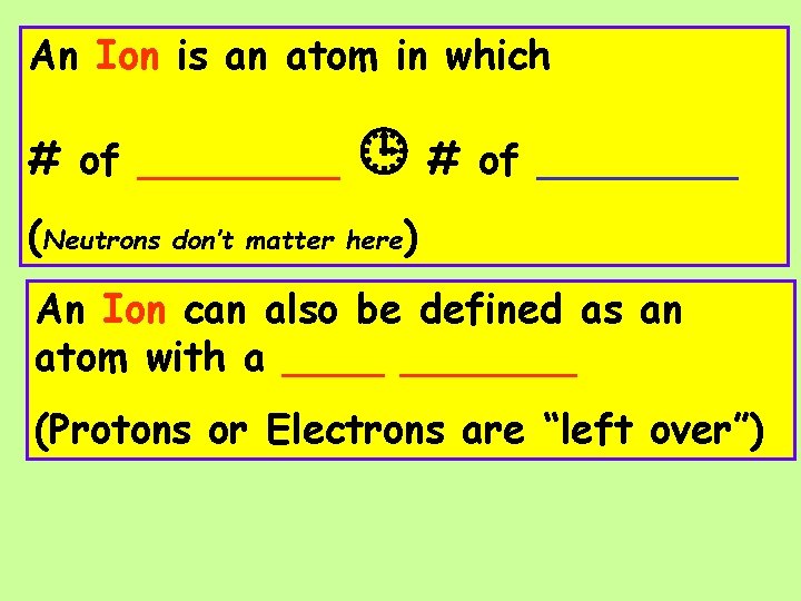 An Ion is an atom in which # of ________ (Neutrons don’t matter here)
