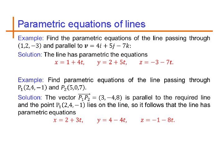 Parametric equations of lines 