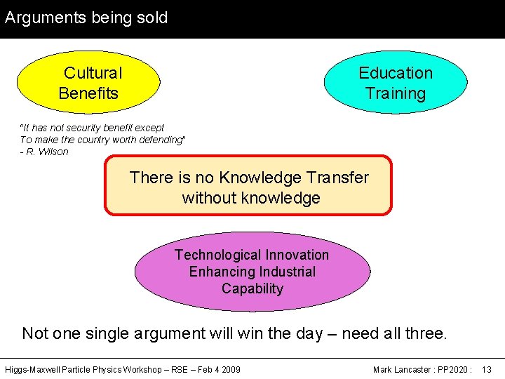 Arguments being sold Cultural Benefits Education Training “It has not security benefit except To