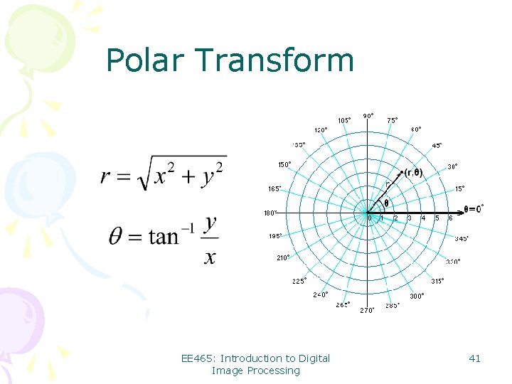 Polar Transform EE 465: Introduction to Digital Image Processing 41 