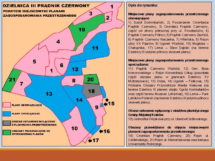 Opis do rysunku: Miejscowe plany zagospodarowania przestrzennego obowiązujące: 1) Sudoł Dominikański, 2) Poszerzenie Cmentarza