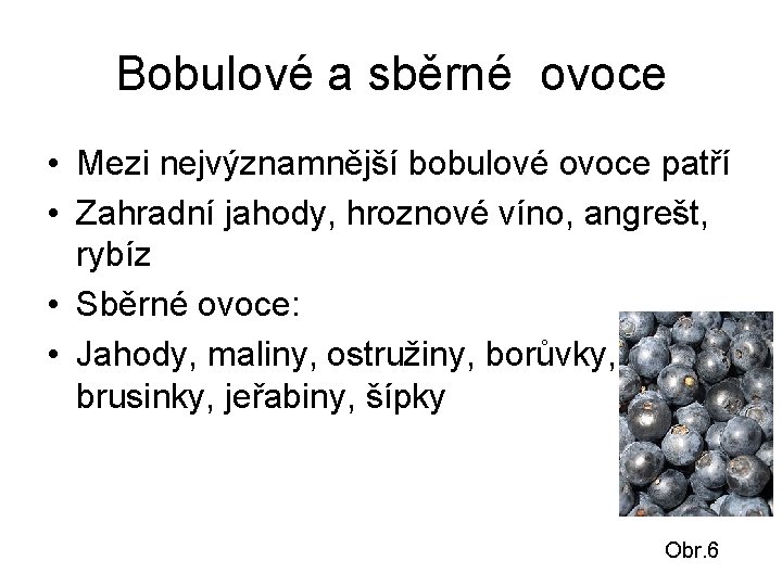Bobulové a sběrné ovoce • Mezi nejvýznamnější bobulové ovoce patří • Zahradní jahody, hroznové
