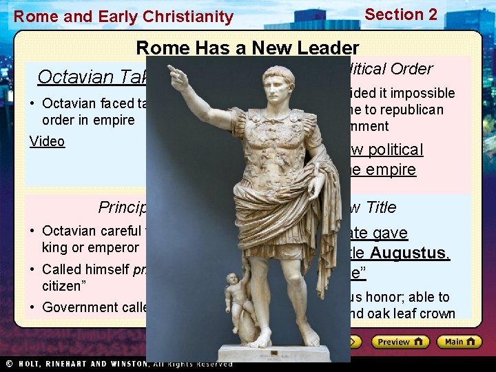 Rome and Early Christianity Section 2 Rome Has a New Leader New Political Order