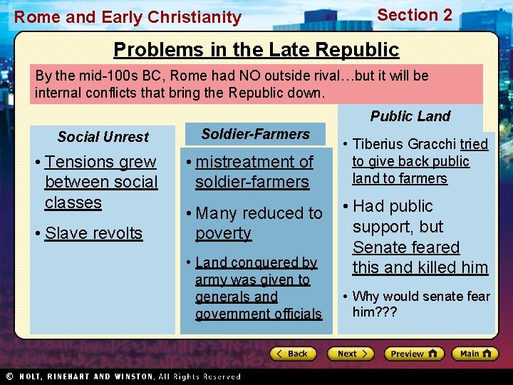 Rome and Early Christianity Section 2 Problems in the Late Republic By the mid-100